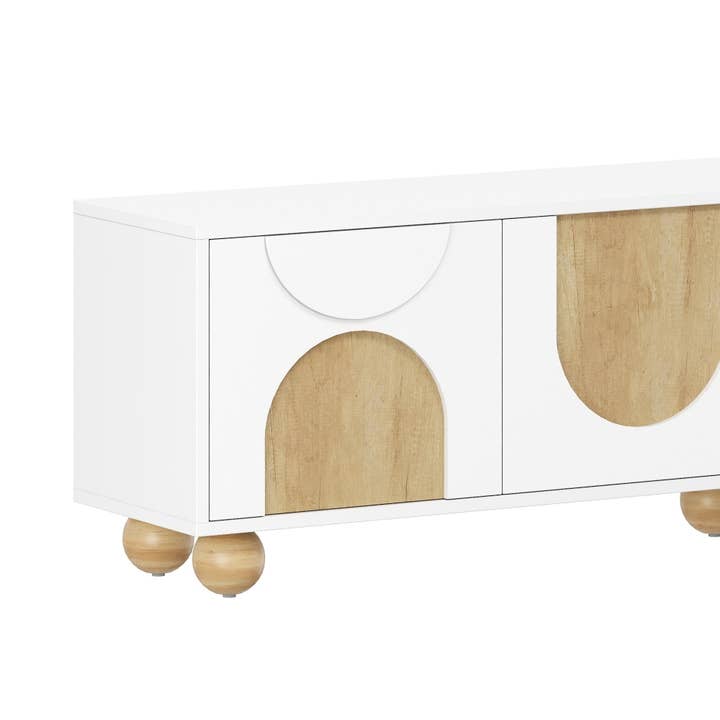 HOMYCASA DESIGN INC - Wholesale Console Table - Farmhouse TV Stand with Cable Holes for TVs up to 75', Cream Style Media Console with Rebound Device, Elegant Entertainment Center with 5 Solid Wood Legs for Living Room, Bedroom, White, 69.6'W12