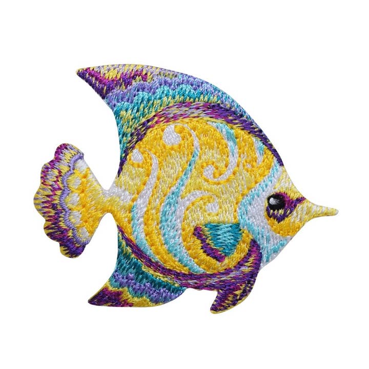 Fish - Tropical - Yellow/Blue/Purple - Ocean Animal - Iron on Applique - Embroidered Patch - 697999-A for wholesale by Wholesale Applique