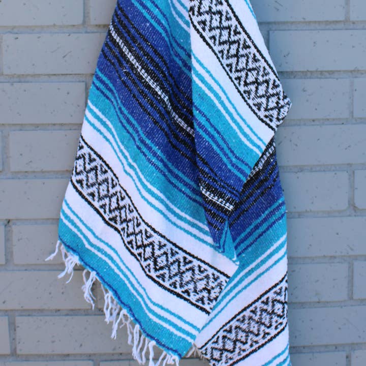 California Seashell Company - Wholesale Throw Blanket - Cobalt & Light Blue Mexican Throw Blanket | Baja Beach Yoga