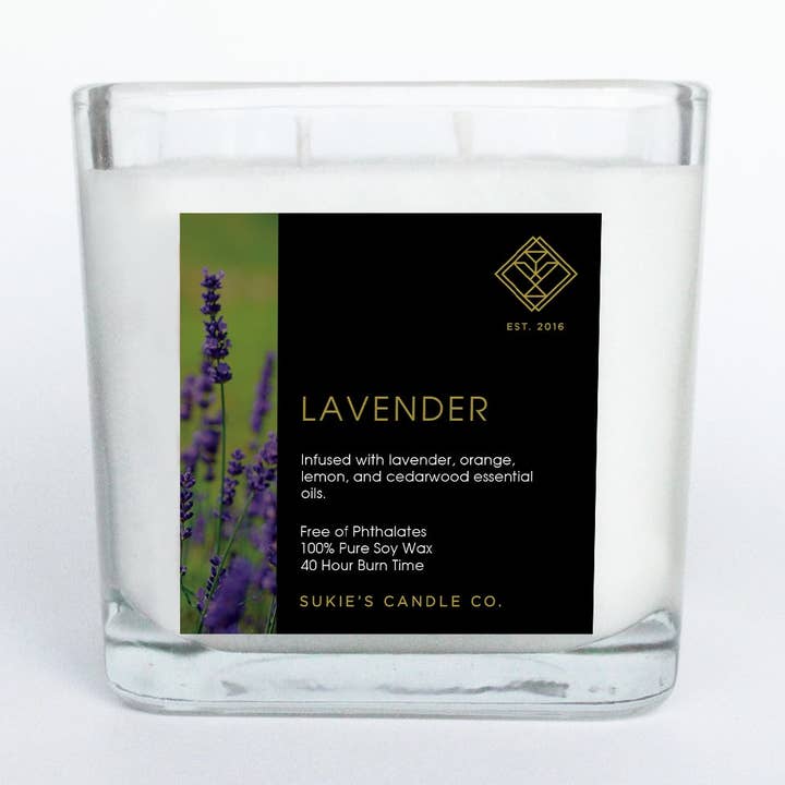 Lavender 100% Pure Soy Double Wick Candle for wholesale by Sukie's Candle Co.
