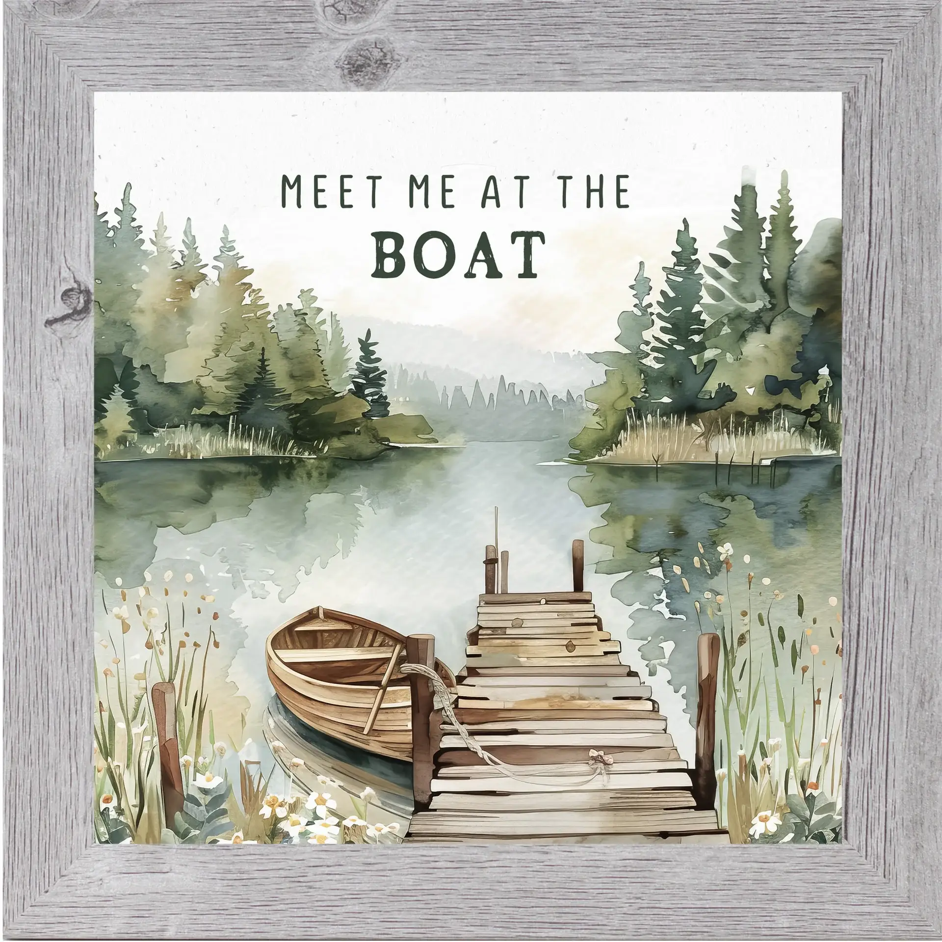 Summer Snow Art - Wholesale Art Print - Meet Me At The Boat Rustic Cabin Lake Decor Framed Art5