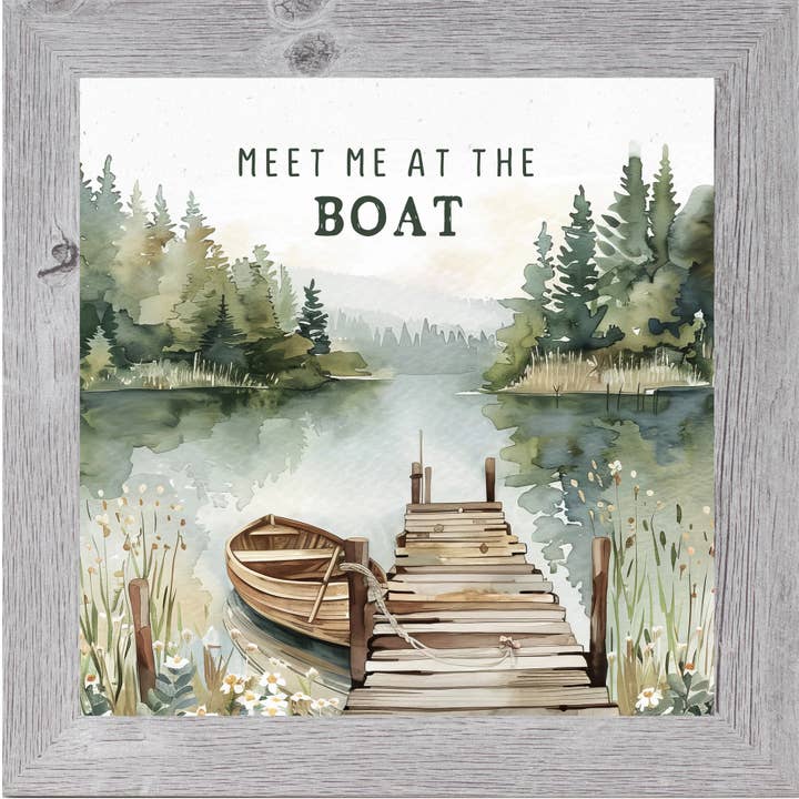 Summer Snow Art - Wholesale Art Print - Meet Me At The Boat Rustic Cabin Lake Decor Framed Art5