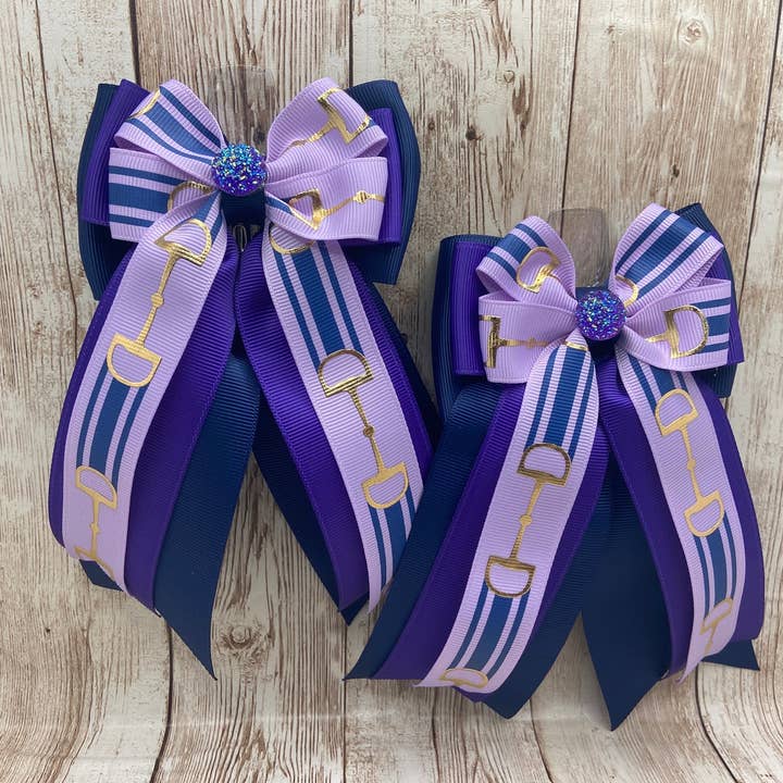 Horse Show Bows - Purple and Navy Bit Bows for wholesale by Benny Bows