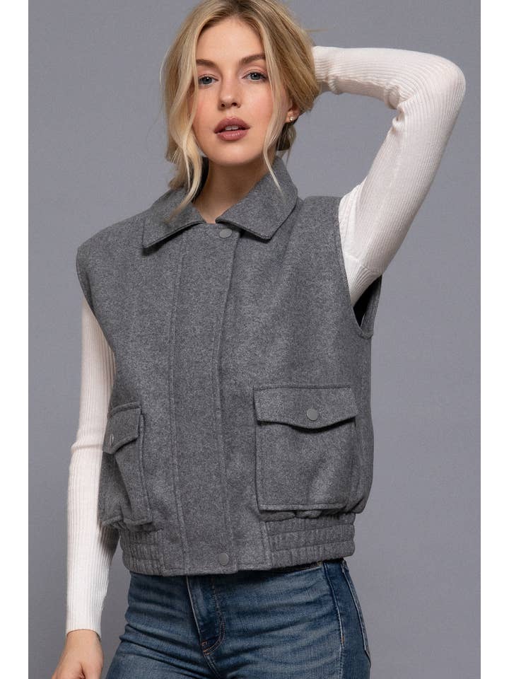 Active Basic | Active USA - Wholesale Outerwear Vest - Women's - Notched Collar Soft Felt Zip Up Vest16