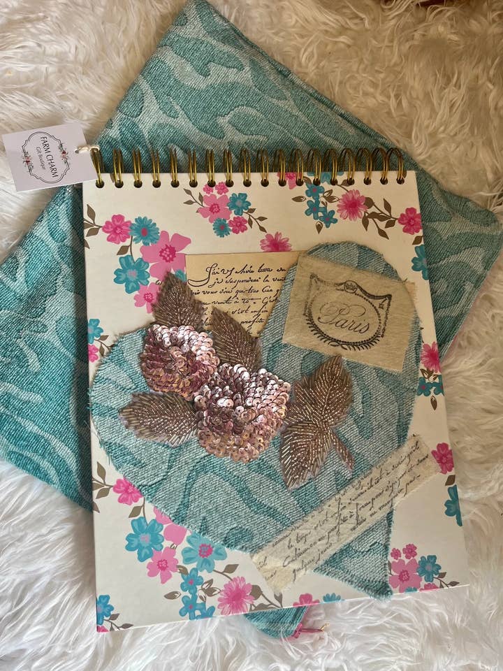 French country chic upcycled blank journal with matching bag for wholesale by Farm Charm Couture