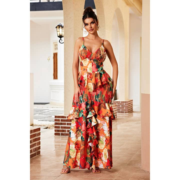 Chicways - Vente Robe – femme - Robe longue imprimée à fleurs
