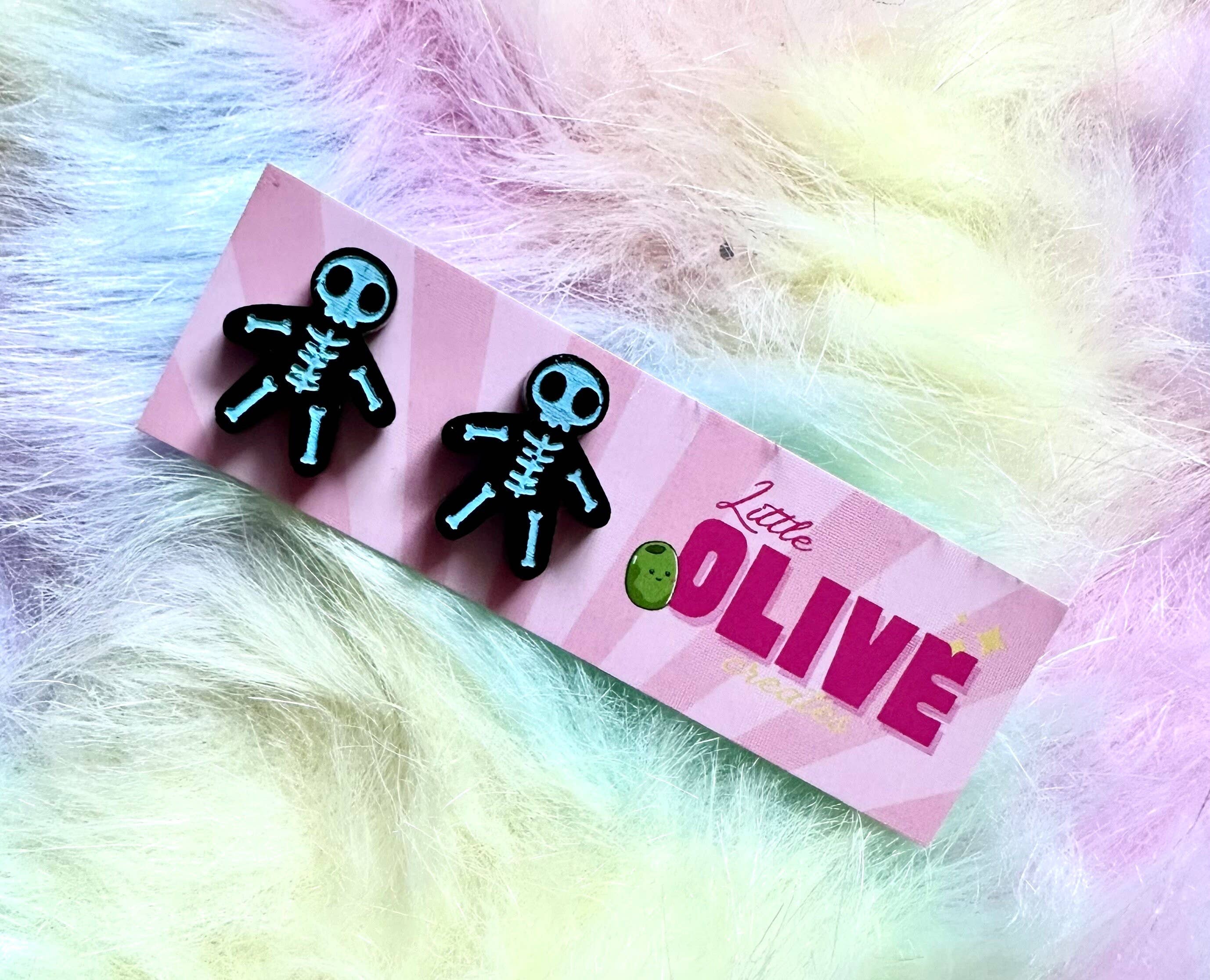 Little Olive Creates - Wholesale Stud/post earrings - Hand-Coloured Skeleton Stud Earrings for Halloween4