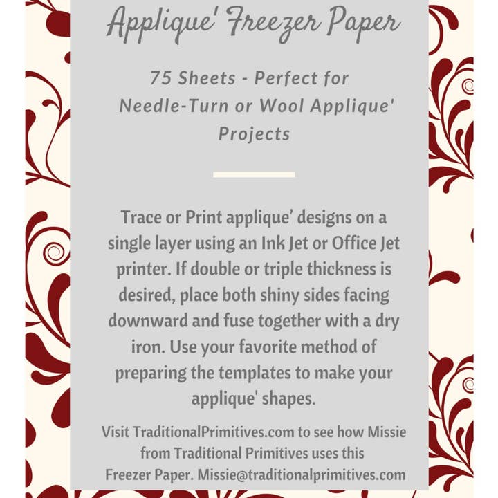 Traditional Primitives - Wholesale Craft Tool - Needle Turn and Wool Applique' Freezer Paper0