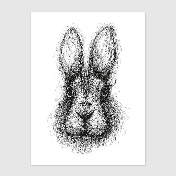 Scribble Rabbit Wall Art Print, Nursery Wall Decor, Animal Art, Gift For Her for wholesale by Baldy And The Fidget