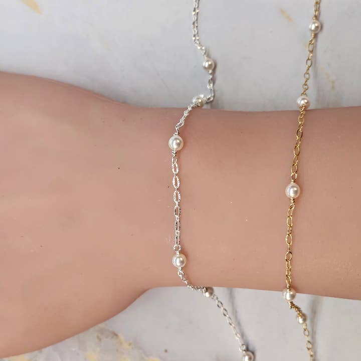 Pearl Chain by the foot, 14k Gold filled or Sterling silver for wholesale by Half Moon Jewelry Designs