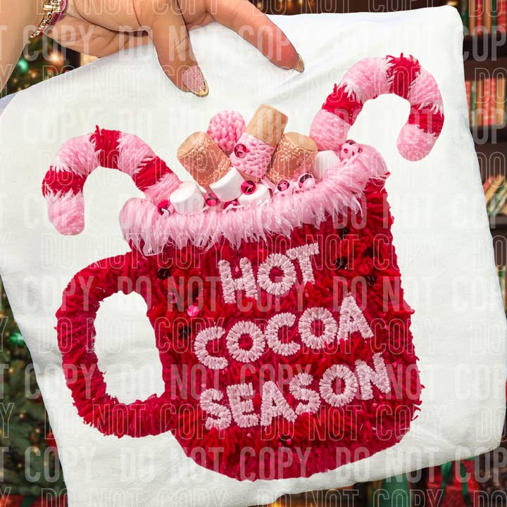 Hot Cocoa Season Faux Yarn DTF Print for wholesale by 6:19 Creative