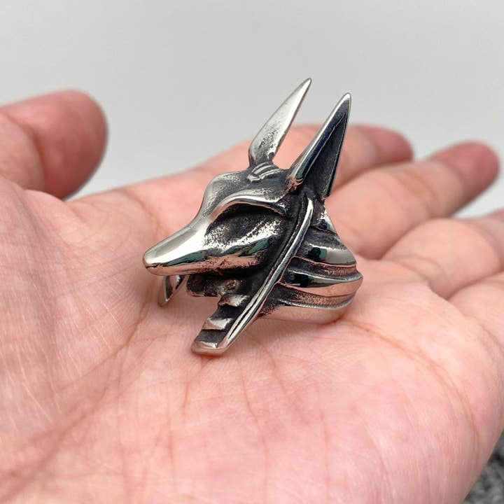 Mio Queena - Wholesale Cocktail/Statement Ring - Stainless Steel Anubis Mask Ring - MJ/MR1