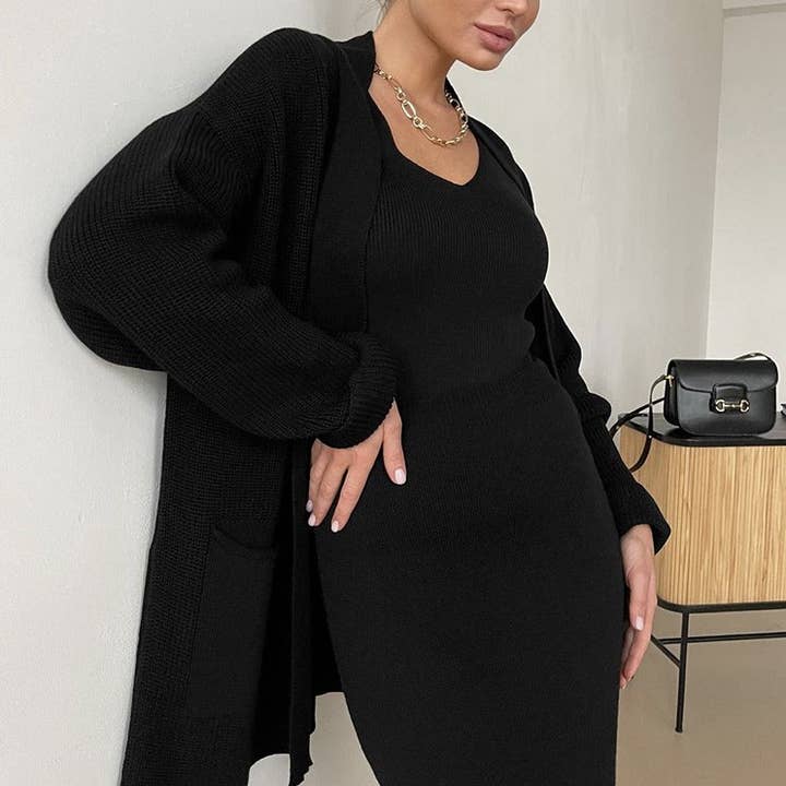 Rosa Clothing - Vente Ensemble haut et jupe - Femme - Ensemble douillet en tricot avec cardigan et col en R et jupe taille haute9