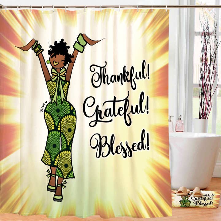 Designer Shower Curtain Thankful, Grateful, Blessed for wholesale by Shades of Color, LLC