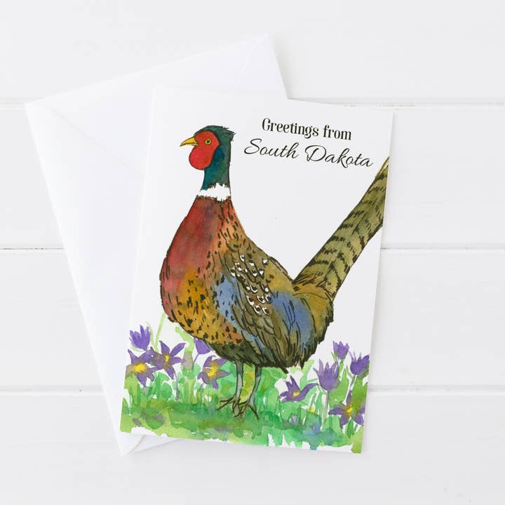 Greetings From South Dakota State Bird Pheasant Flower Card for wholesale by Rugosa & Pine