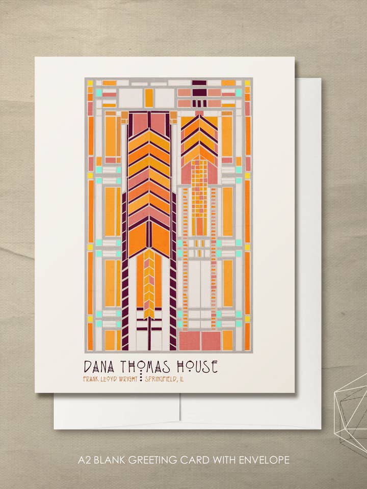 Biglietto di auguri bianco A2 - FLW Dana Thomas House per la vendita all'ingrosso da parte di Lucky Skye Graphics