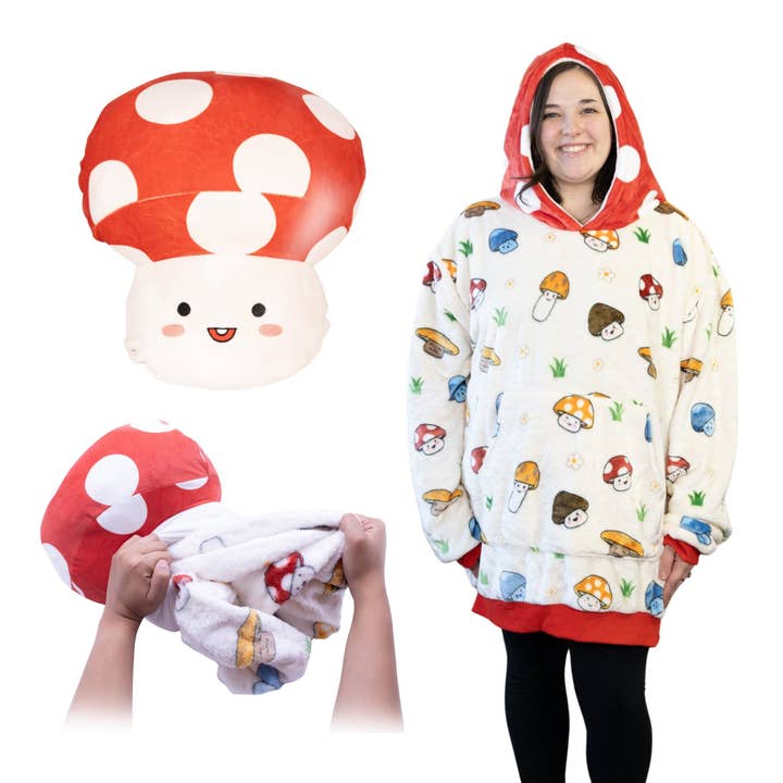Mushroom Blanket Hoodie Blanket Pillow Adult Snugible for wholesale by OrangeOnions
