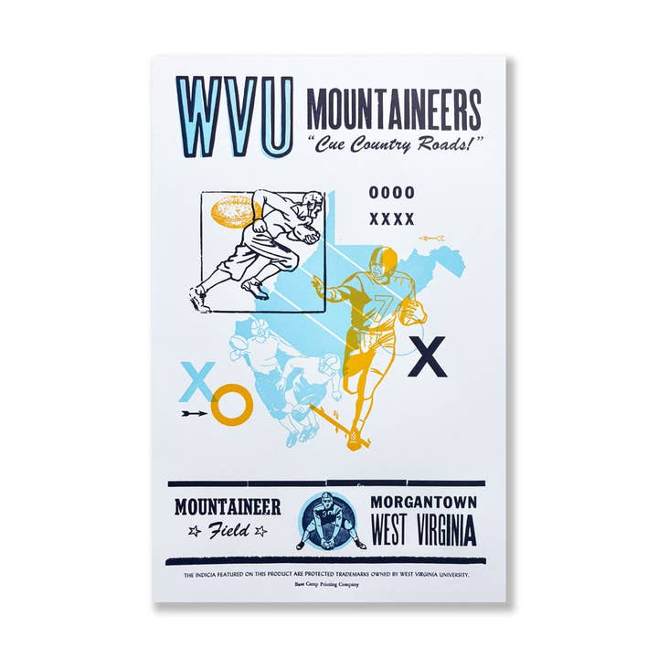 Mountaineer Football Letterpress Print for wholesale by Base Camp Printing Co.