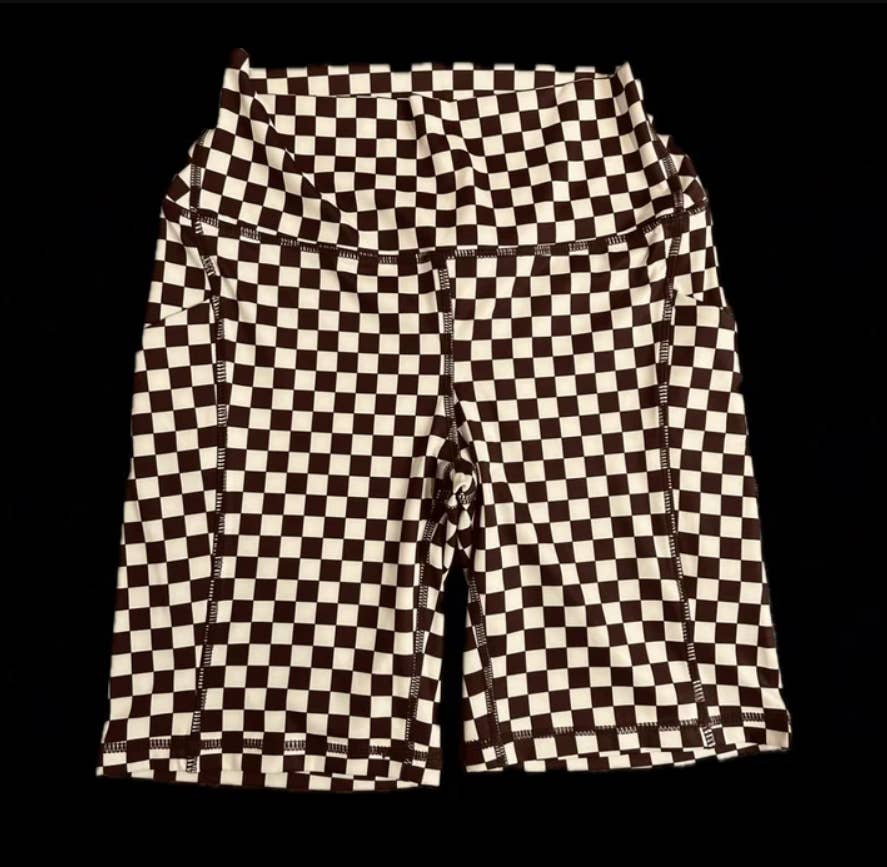 Rodeo Hippie - Wholesale Shorts - Women's - BROWN CHECKERED BIKER SHORTS