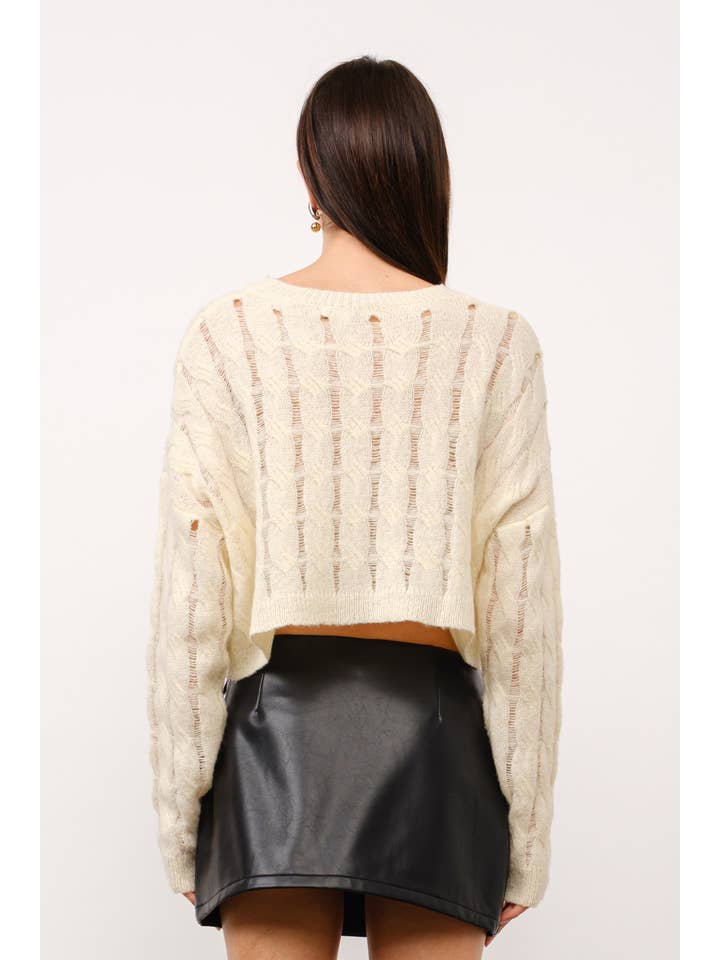 Ivoire Pull court en tricot torsadé Adrian - Ivoire en vente sur Faire