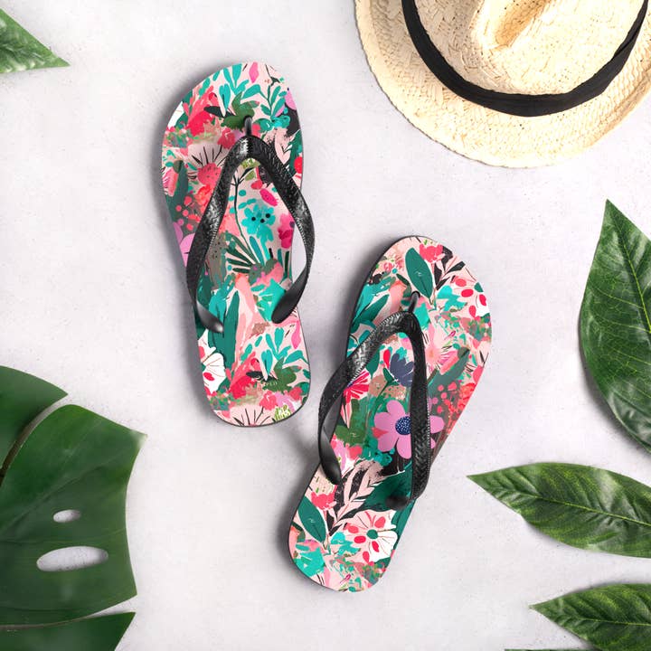 Reve flip-flops med blødt polyesterstof og sort gummisål for engroshandel hos Enveloped