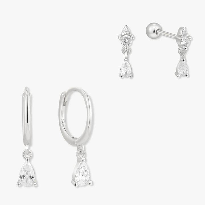 Teardrop Dangle Earring Duo Set in Silver for wholesale by LEA Jewels