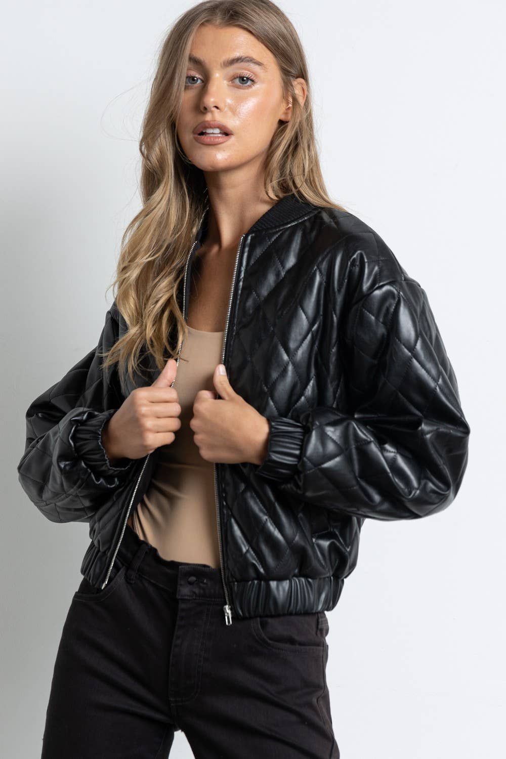 Black IJ2645- Quilted Leather Jacket for wholesale on Faire1