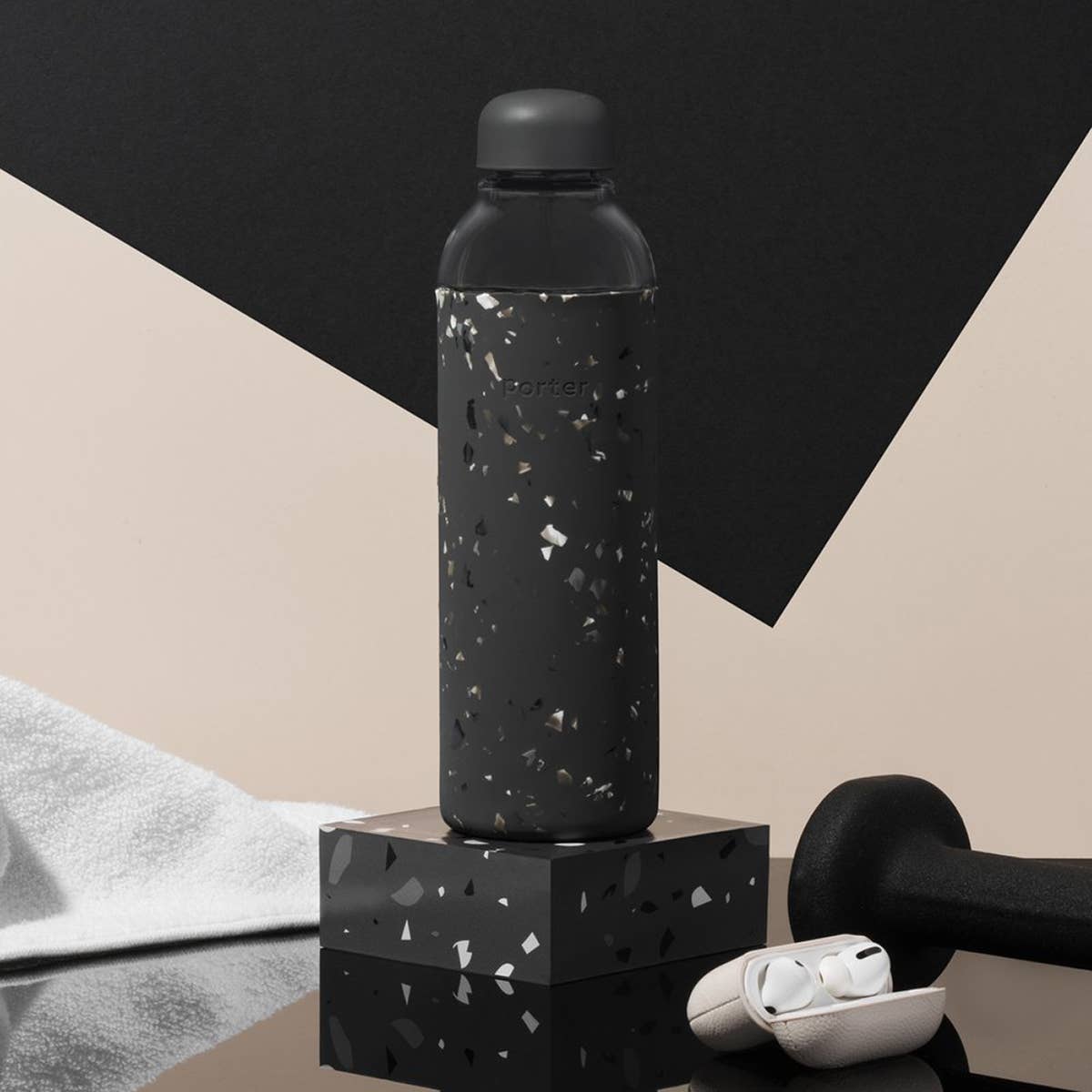 Until Pty Ltd - Wholesale Water bottle - W&P Glass Bottle Terrazzo 591ml Charcoal2