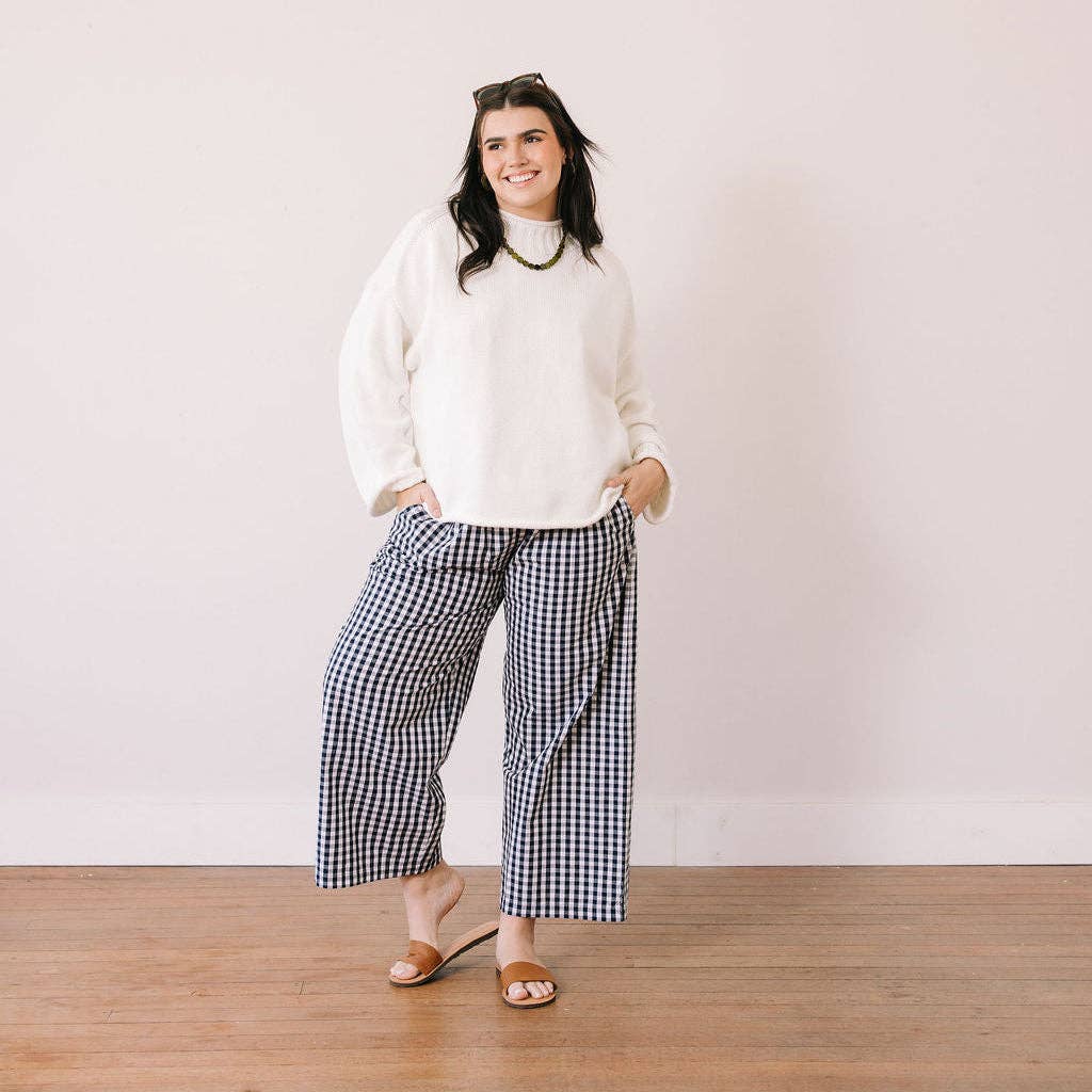 Sunshine Tienda – wholesale Byxor - Dam – Marinblå Gingham Daphne Byxa2