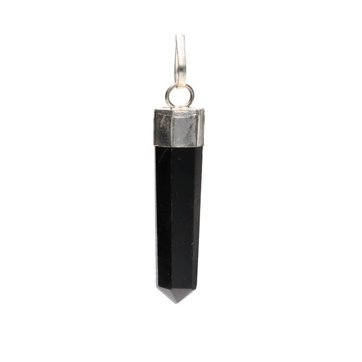 Black Tourmaline Point Pendant in Silver Plating for wholesale by Vives de la Cortada S.L