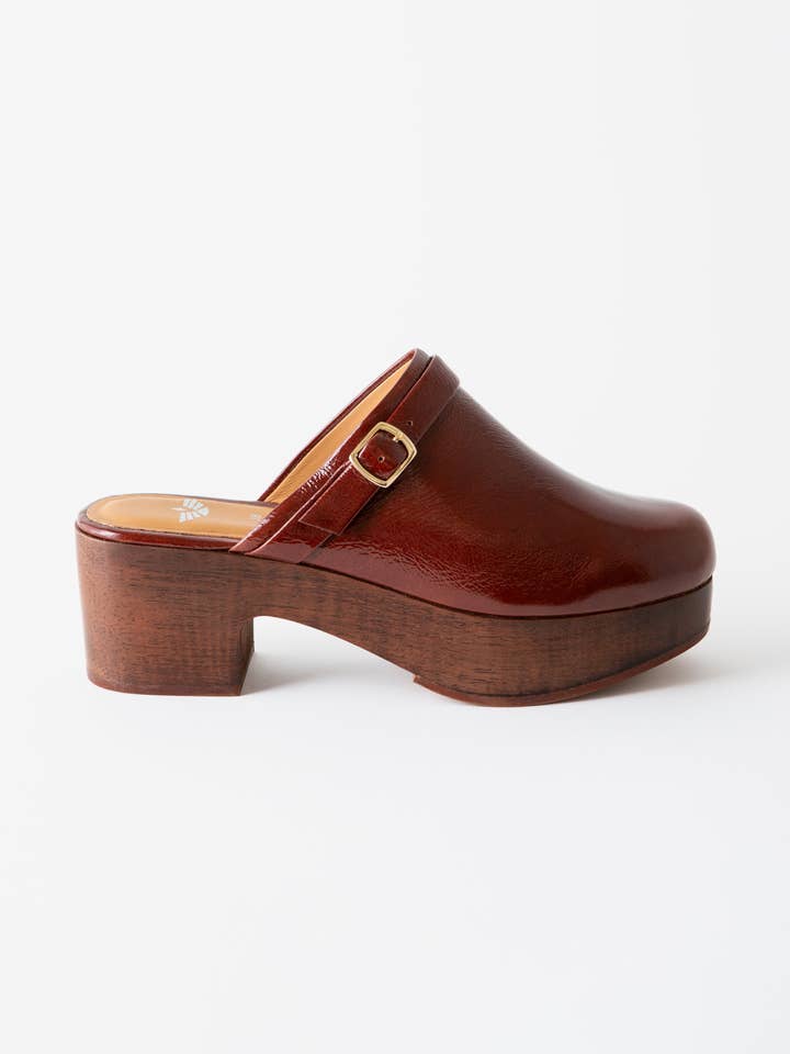 Abby Platform Clog Chocolate Crinkle Patent for wholesale by Fortress