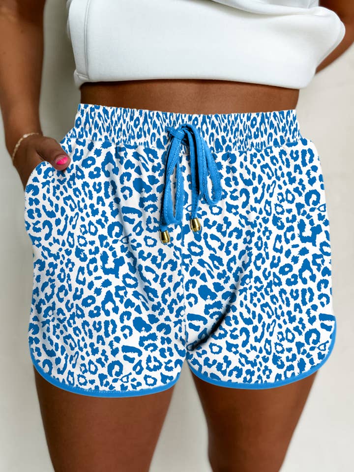 FULL TIME PURCHASE - Wholesale Shorts - Women's - Leopard Elastic Waist Lace up Contrast Trim Casual Shorts