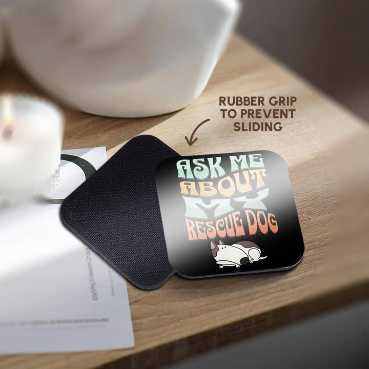 3dRose - Wholesale Coasters - 3dRose, Cute funny Ask me about my Rescue Dog Pets and Bull Terrier, Coaster10