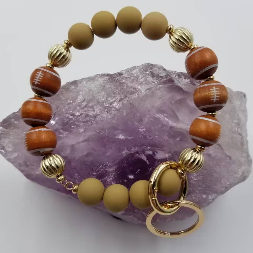 magnolia jewelry - Wholesale Keychain Bracelet - Wood Beads Sports Wristlet Keyring Bracelet0