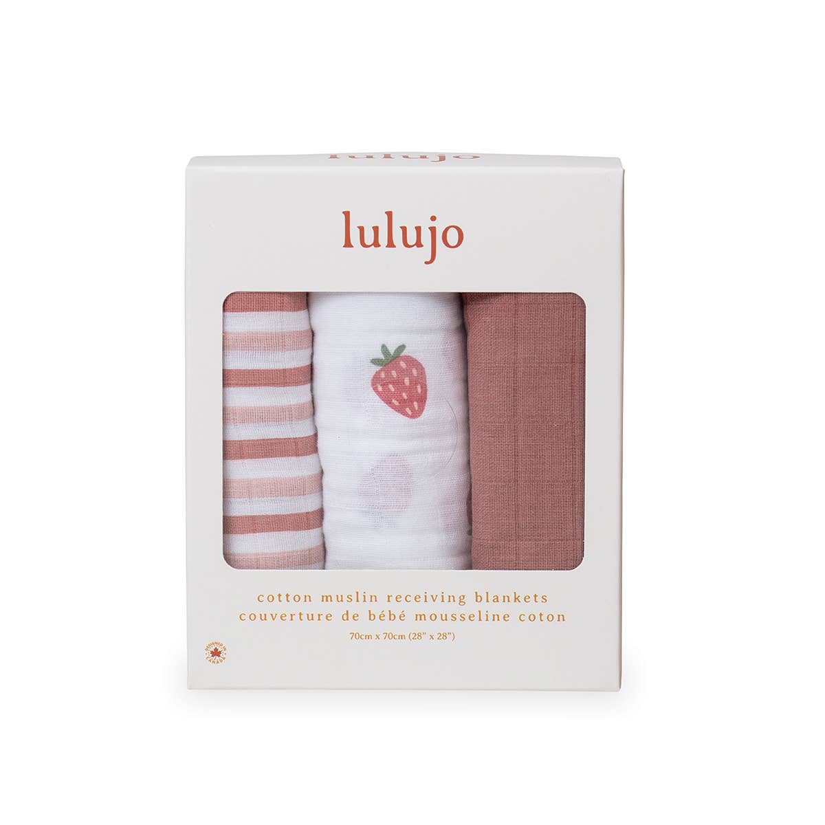 Lulujo Baby – Cobertor wrap - Bebé por atacado – Conjunto de 3 Mantas de Musselina – Morangos