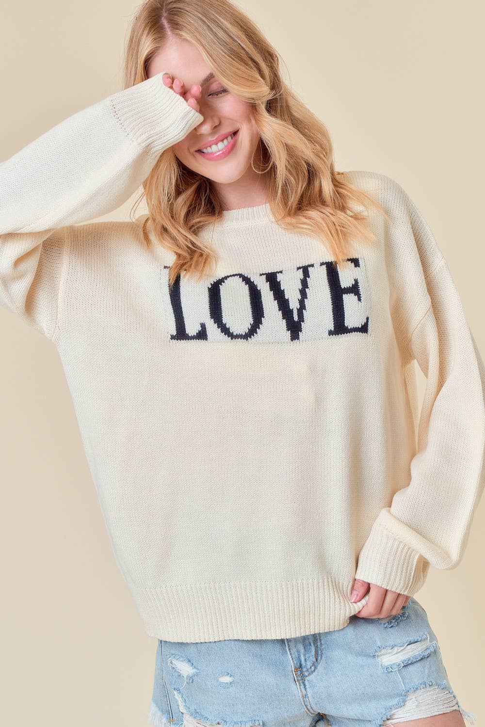 Doe and Rae – wholesale Knitted jumper – Women′s – LOVE Embroidery Long Sleeve Sweater Top - 44234T