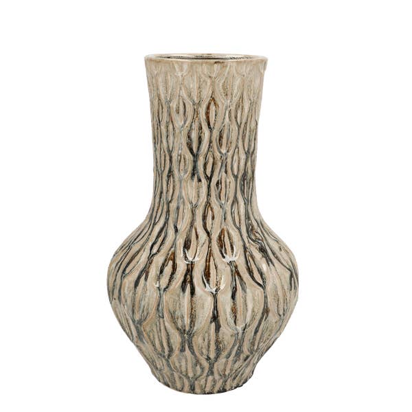 Oasis of Life - Wholesale Vase - Vase Stone Boa Green – H39xW23cm – Large Ceramic Vase in Elegant Stone Look – Decorative Vase for Dried Flowers & Artificial Plants – Stylish Decor for Living Room, Dining Table & Sideboard