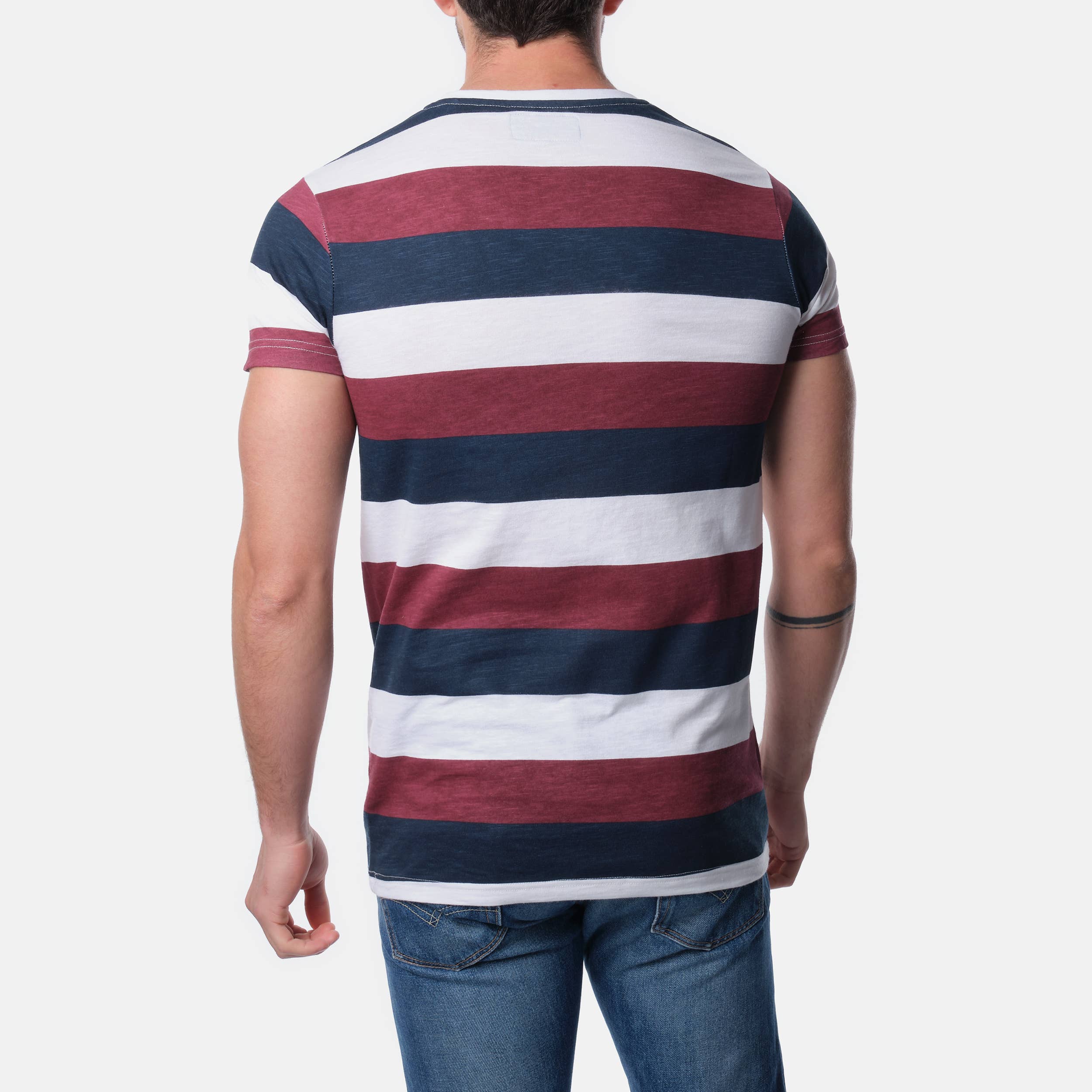 BURGUNDY TURQUOISE Men's striped short sleeve t-shirt for wholesale on Faire2