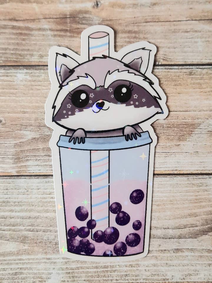 Racoon Boba klistermärke, Trash Panda klistermärke för vattenflaska för wholesale av Unsupervised Art
