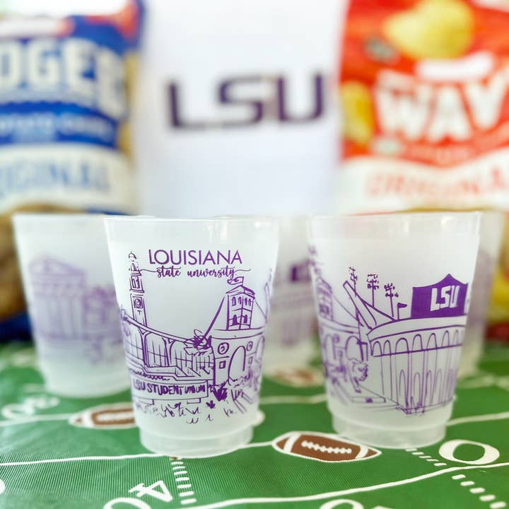 Two Funny Girls - Wholesale Disposable Cup - Shatterproof Cup 10 Pack {LSU - Skyline - Baton Rouge}1