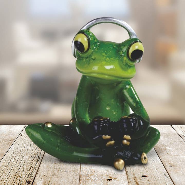 3"H Frog Playing Game with Headset Figurine Home Decor Gifts for wholesale by FC Design