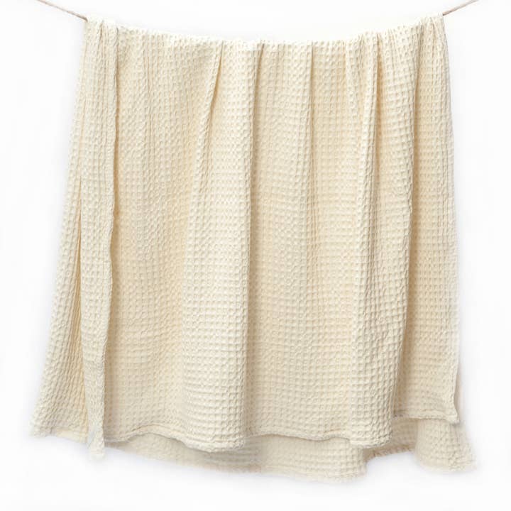 Ivory Waffle Weave 100% Cotton Throw, Ivory, 50"x 70" for wholesale on Faire