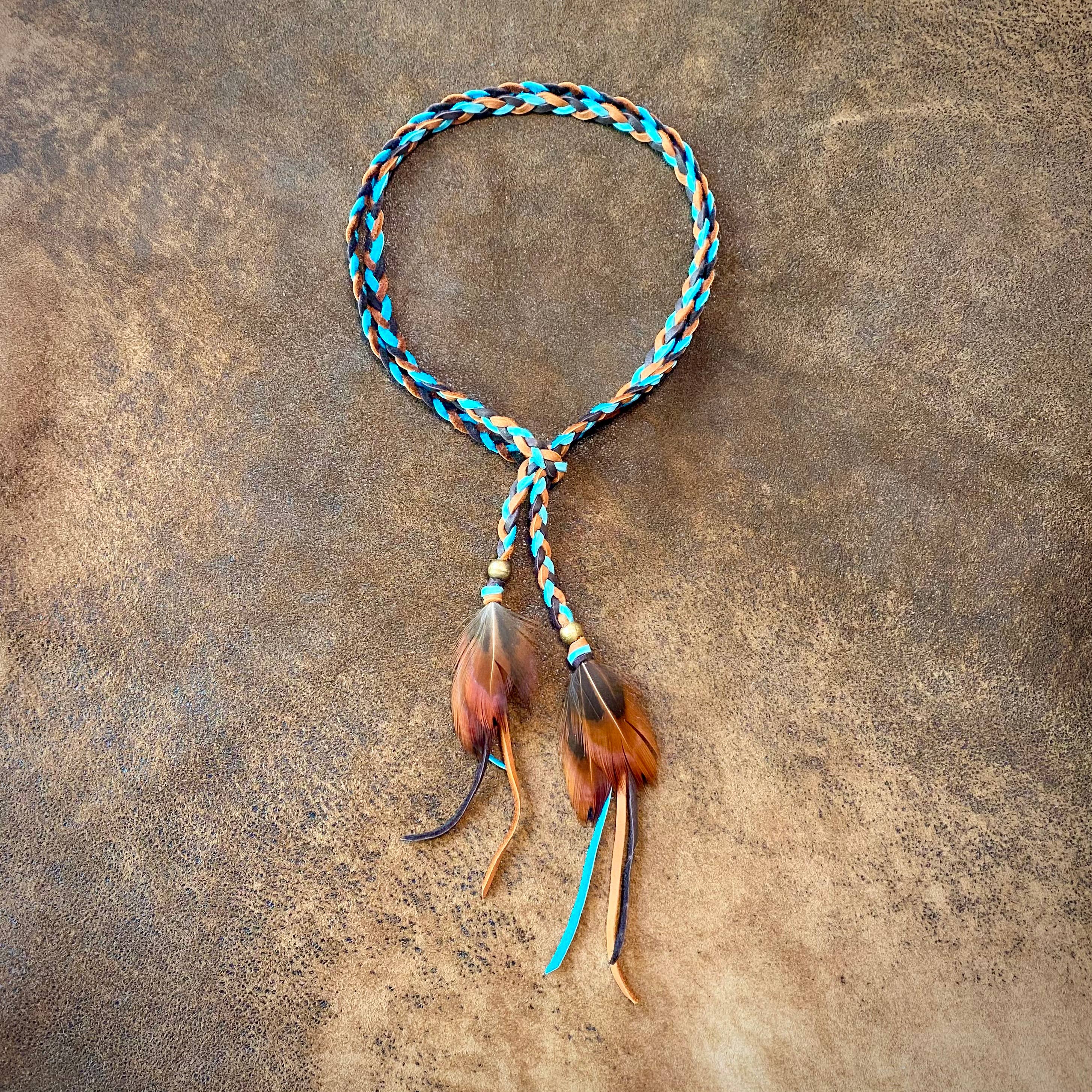 ASTALI - Venta al por mayor Accesorio para sombrero - Mujer - Accesorio de cuero trenzado - Turquesa óxido chocolate, cinta para sombrero0