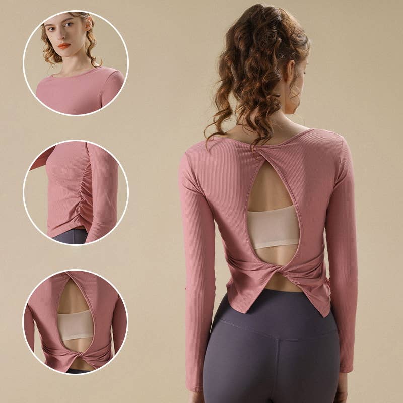 ELKLENS – wholesale Athletic top – Women′s – Lulu Running Cutout Pilates Fitness T-Shirt7