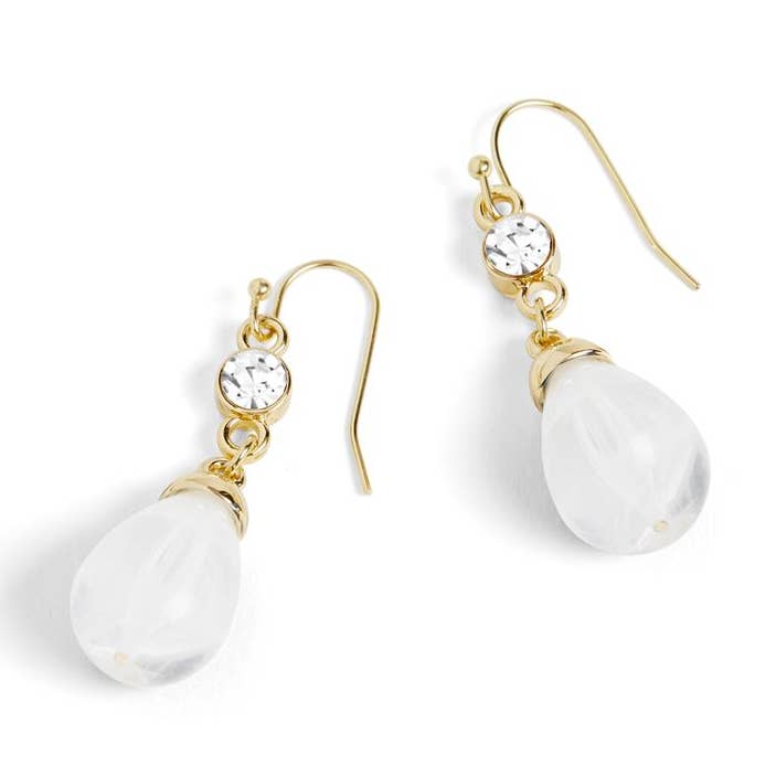 Stone Teardrop Bead Dangle Earrings - Clear for wholesale by Whispers