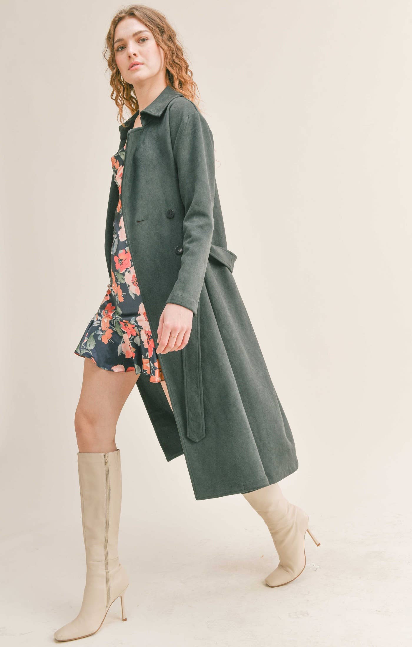 Sadie & Sage - Vendita all'ingrosso Cappotto - Donna - Cappotto in camoscio con cintura Bookworm: DARK FOREST10