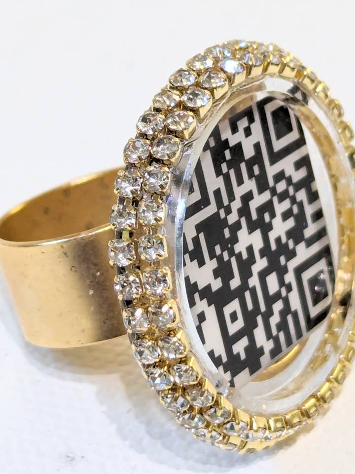 Your QR Code is made into a Ring with adjustable sizing Gold-Plated US Made Sugar Gay Isber for wholesale by Gay Isber Designs