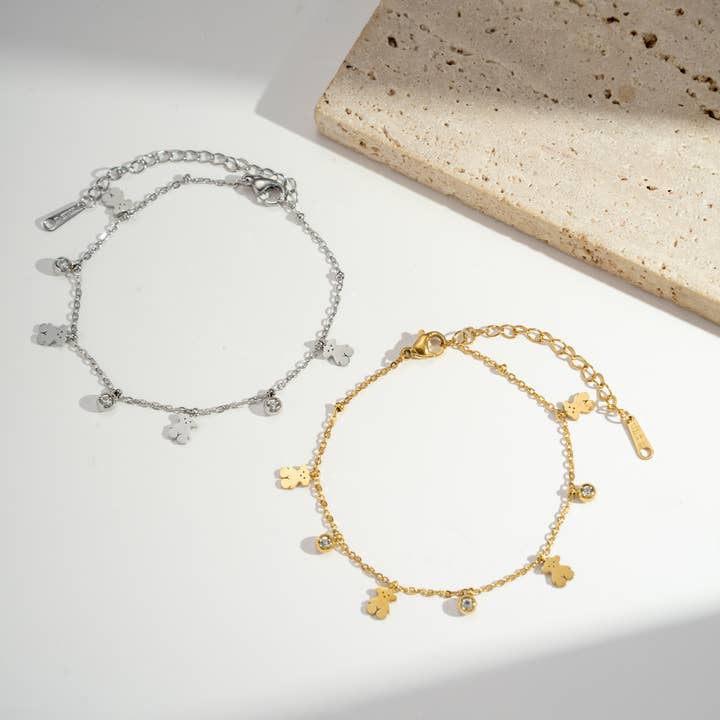 COSMOS - Wholesale Charm/Dangle Bracelet - Stainless steel bracelet with teddy bear and sparkling rhinestones1