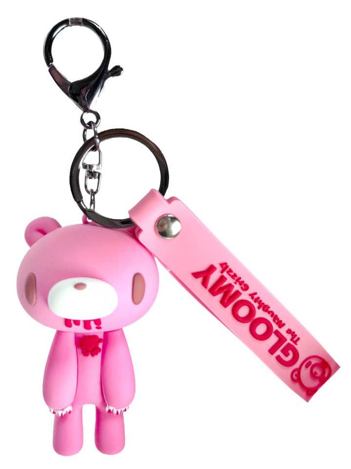 Porte-clés figurine en silicone 3D Gloomy Bear Bloody Bear rose pour la vente par LASR
