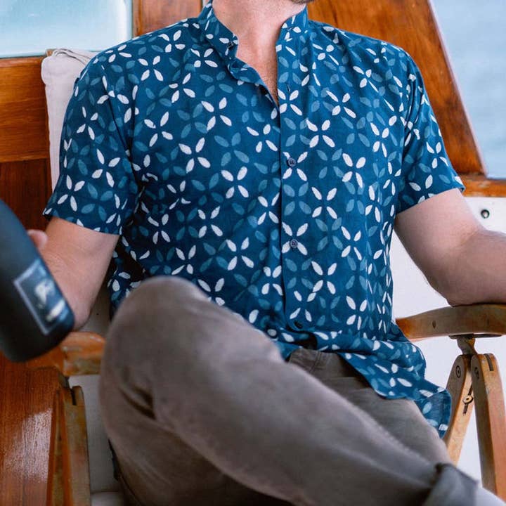 Blue Cross Men's Oxford Cotton Mandarin-Collar Shirt for wholesale by Block+Ink